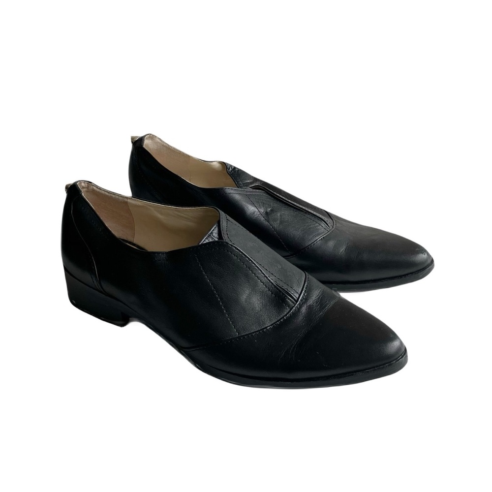 Louise et Cie Aviana Leather Loafers Size 8 38 Black Pointed Toe Slip On Preppy